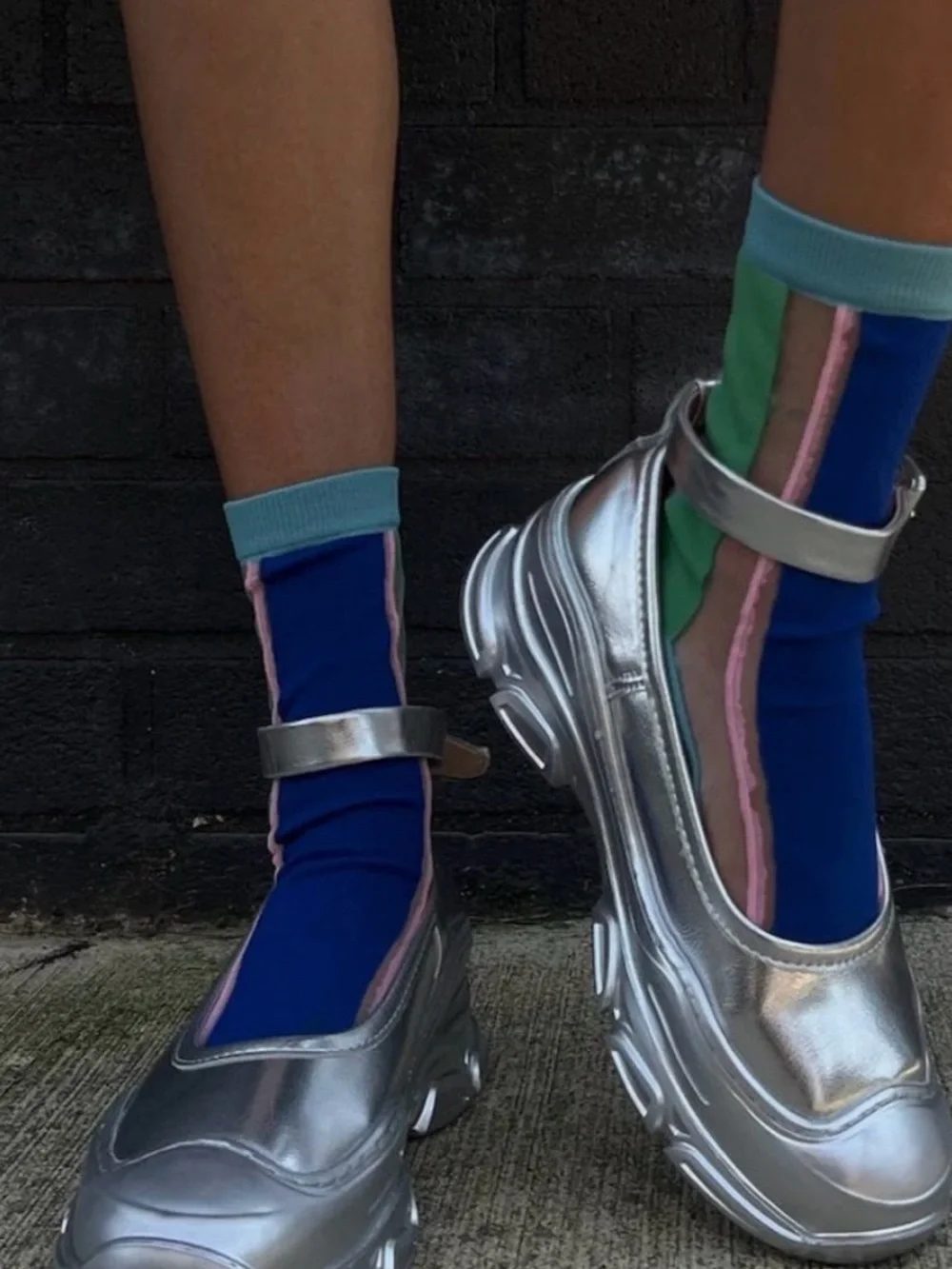 Silver Metallic Mary Jane Platform Shoes - Women's - Picture 2 of 6